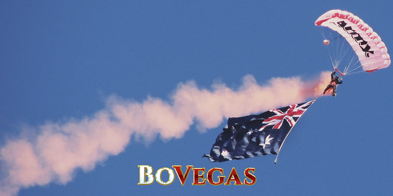 Gamblers Australian Flag in the air with parachutist